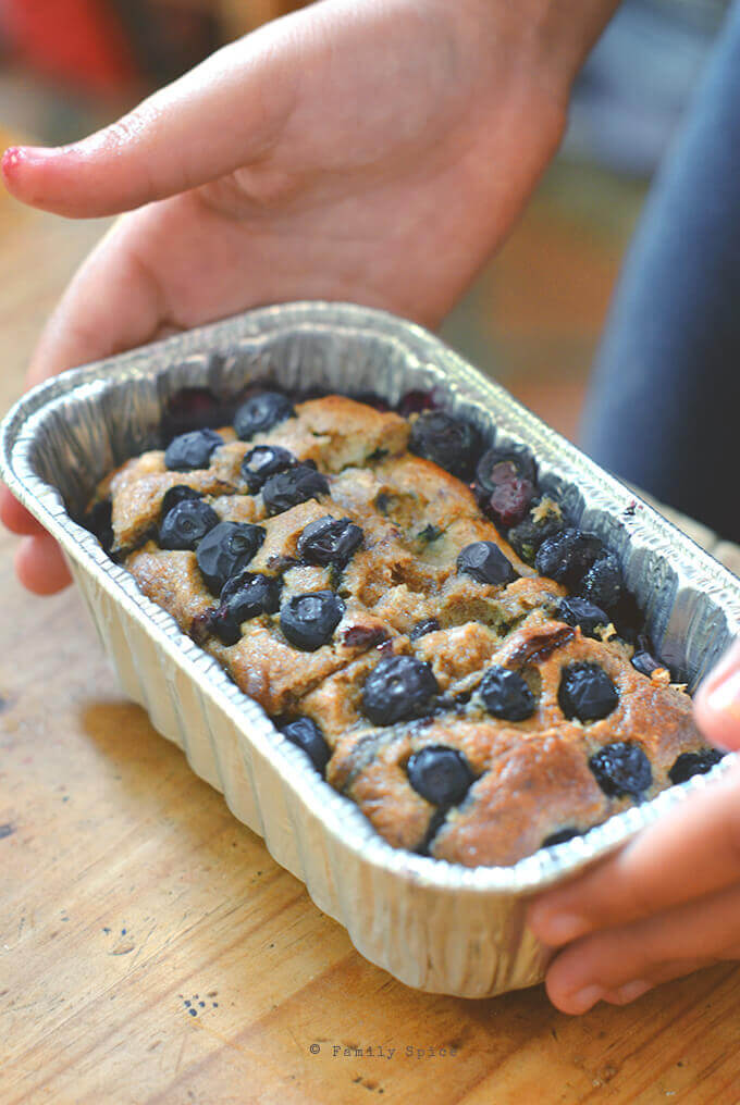 Whole Wheat Banana Bread with Blueberries by FamilySpice.com
