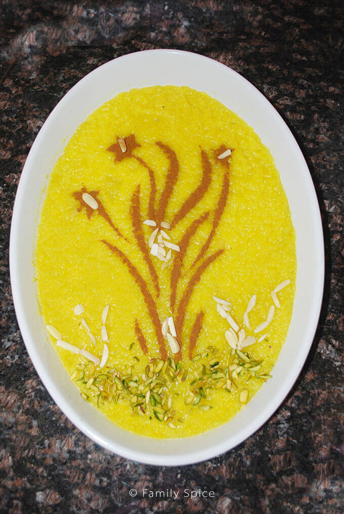 Sholeh Zard (Persian Saffron Rice Pudding) and a Persian Barbecue by FamilySpice.com