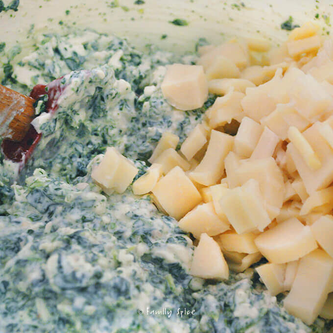 Mixing Up Garlic Spinach Dip with Hearts of Palm by FamilySpice.com
