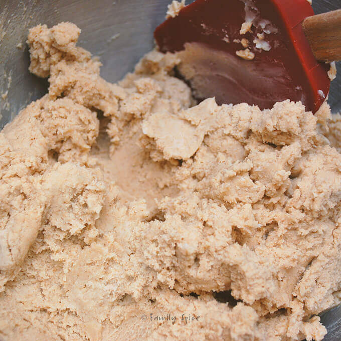 Mixing Dough for Whole Wheat Witch Finger Cookies by FamilySpice.com