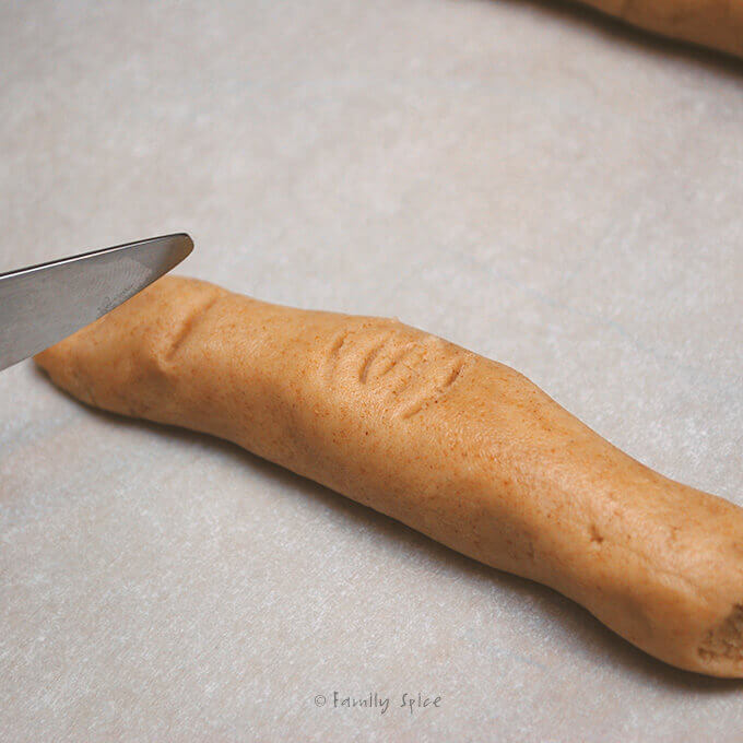 Assembling Whole Wheat Witch Finger Cookies by FamilySpice.com