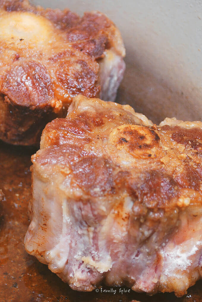 Browning Oxtails for Oxtail Bourguignon by FamilySpice.com