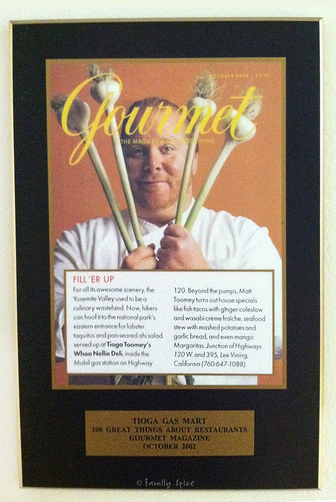 Gourmet Magazine Sign in Toomey's Whoa Nellie Deli in Tioga Pass, Yosemite Valley by Family Spice