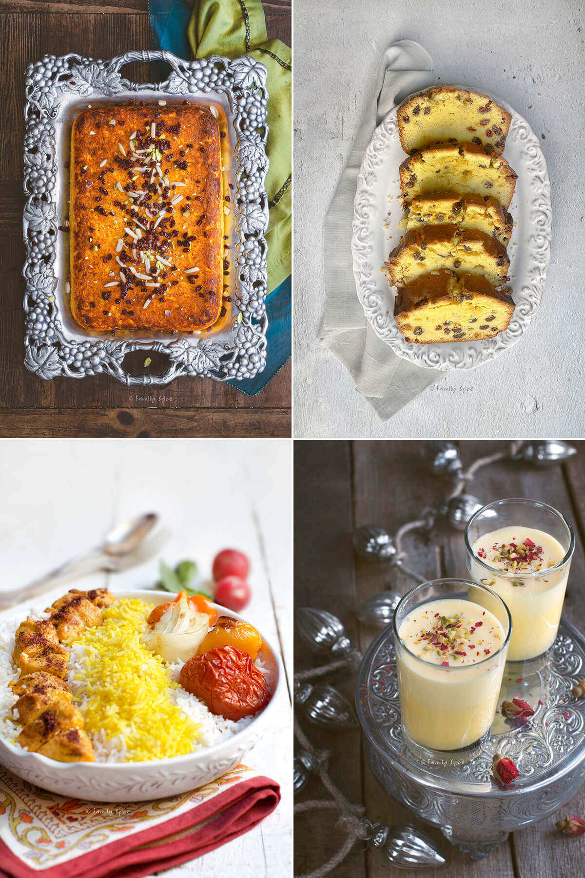 Collage of 4 Persian recipes using saffron.