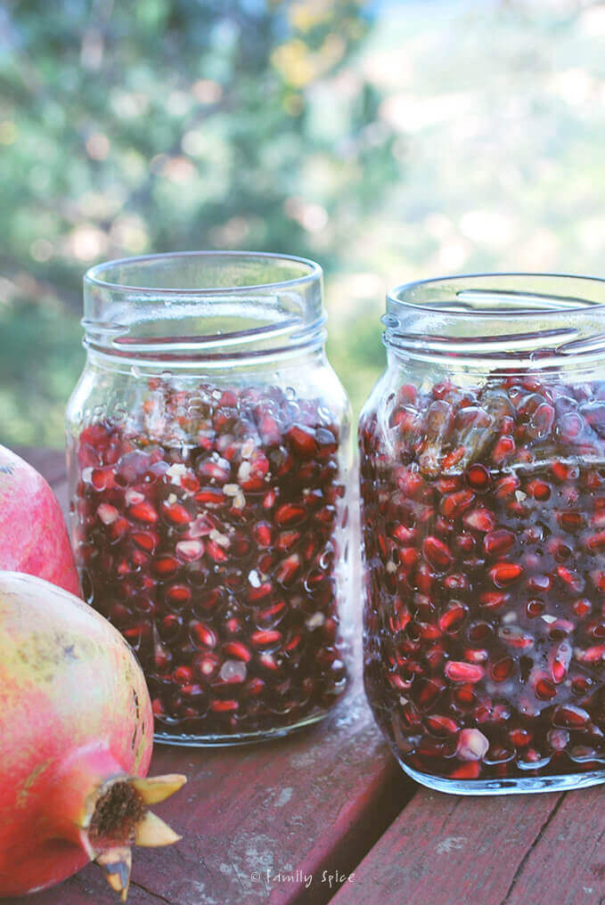 Pomegranate arils in mason jars by FamilySpice.com