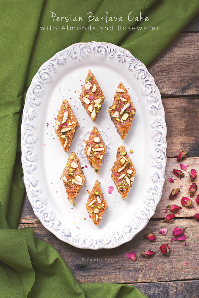 Persian Baklava Cake with Almonds and Rosewater by FamilySpice.com