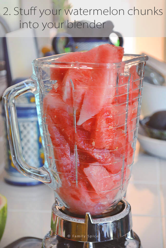 Watermelon chunks in a blender