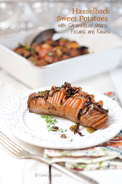 Hasselback Sweet Potatoes with Caramelized Onions, Pecans and Raisins ...
