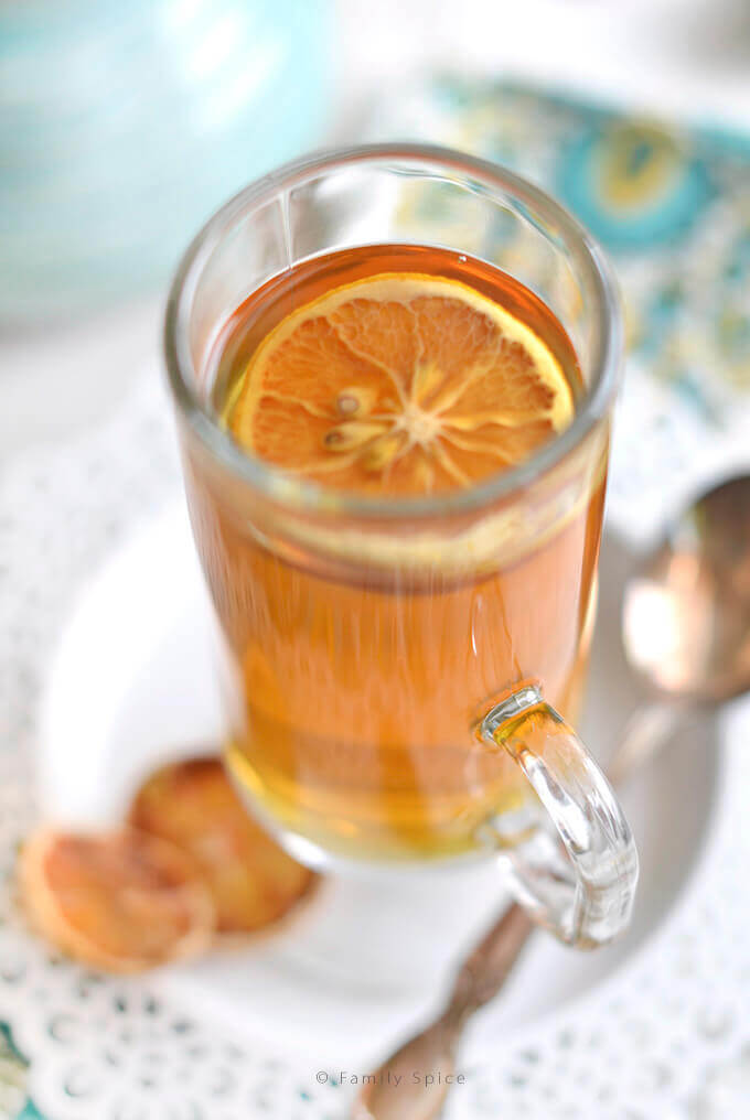 Oven Dried Lemon Slices in Hot Tea by FamilySpice.com