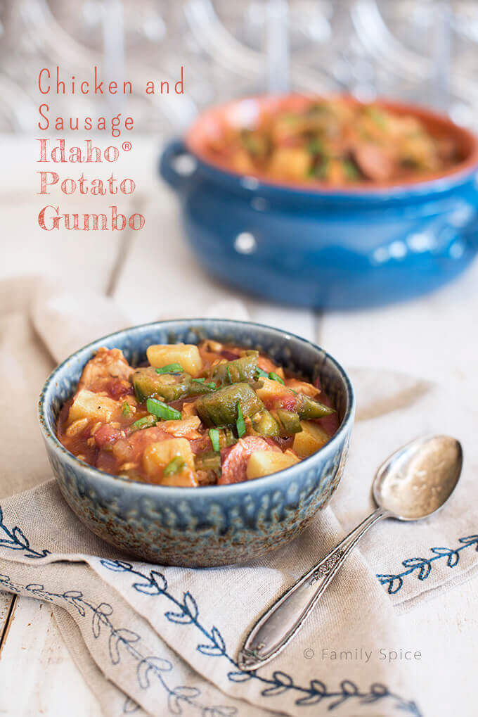 Try a new twist on an American favorite: Chicken and Sausage Idaho® Potato Gumbo by FamilySpice.com