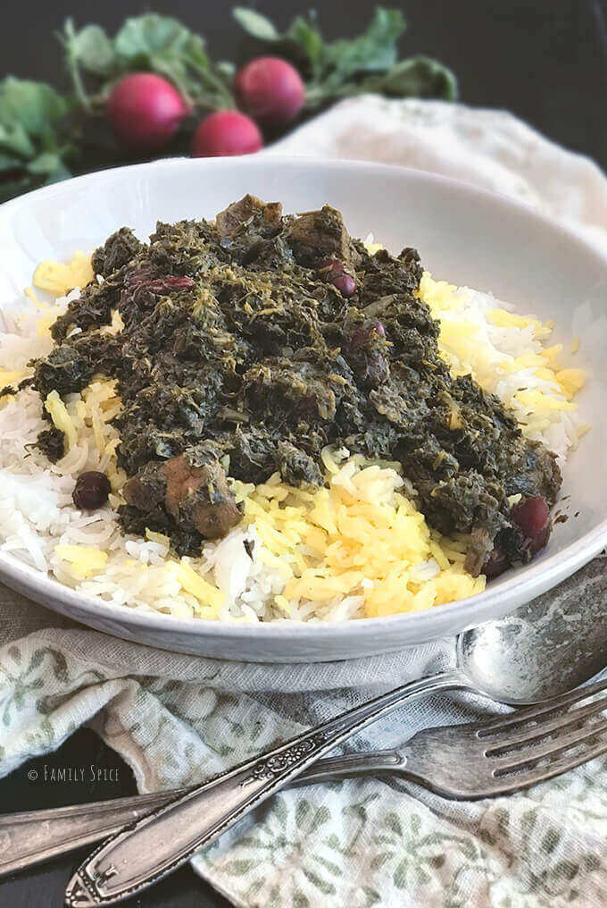 Instant Pot Gormeh Sabzi (Persian Herb Stew with Beef) by FamilySpice.com