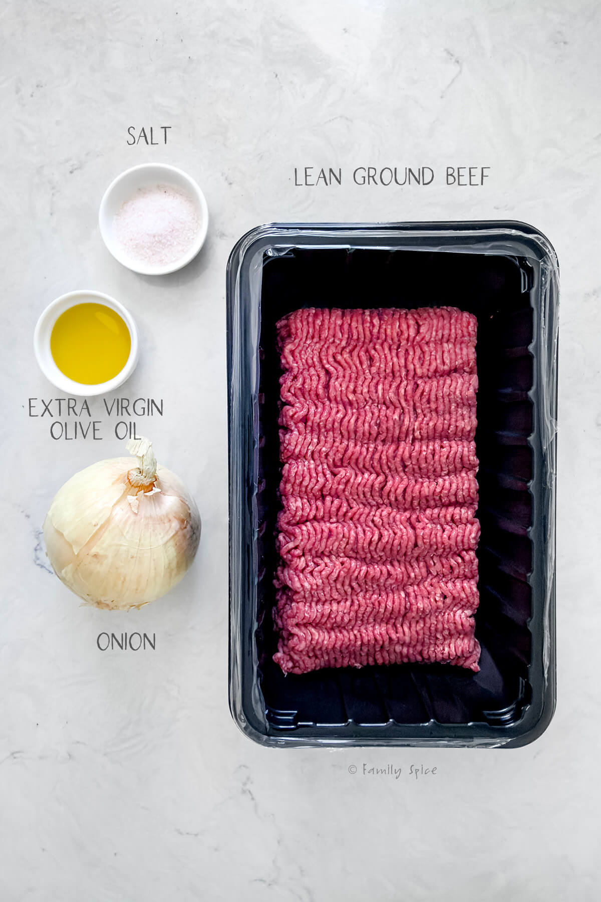 Ingredients labeled and needed to make sheet pan koobideh kabob in the oven.