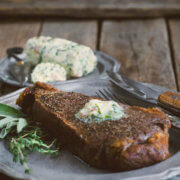 New York Strip Steak with Chive Compound Butter by FamilySpice.com
