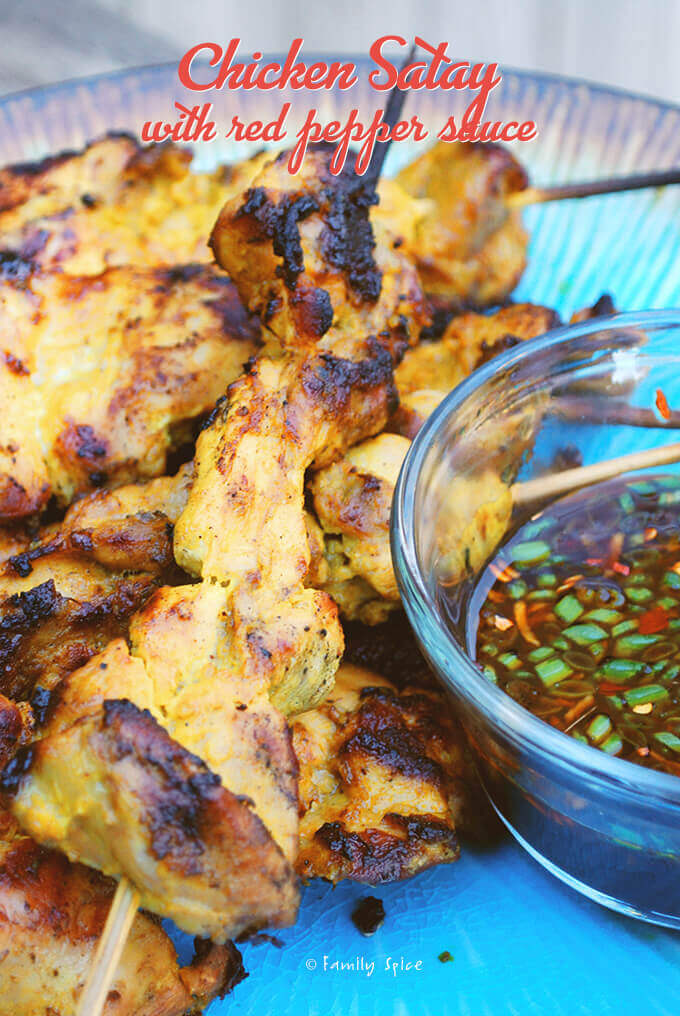 Thai Chicken Satay Kabob with Red Pepper Sauce by FamilySpice.com