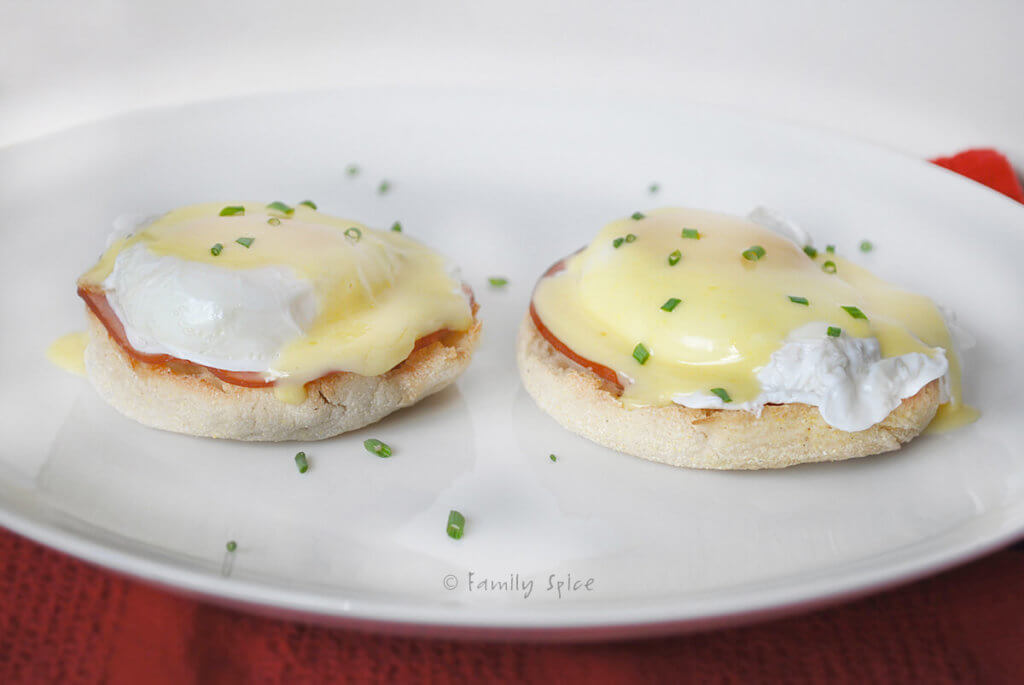 Two eggs benedict with hollandaise sauce