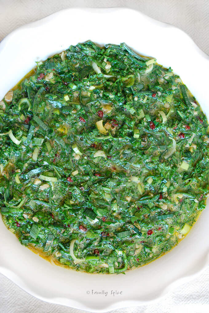 Ready to bake Persian Herb Quiche (Kookoo Sabzi) for Nowruz by FamilySpice.com