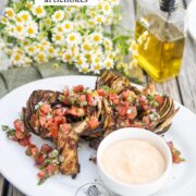 Pinterest image for chile lime grilled artichokes.