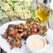 Pinterest image for chile lime grilled artichokes.