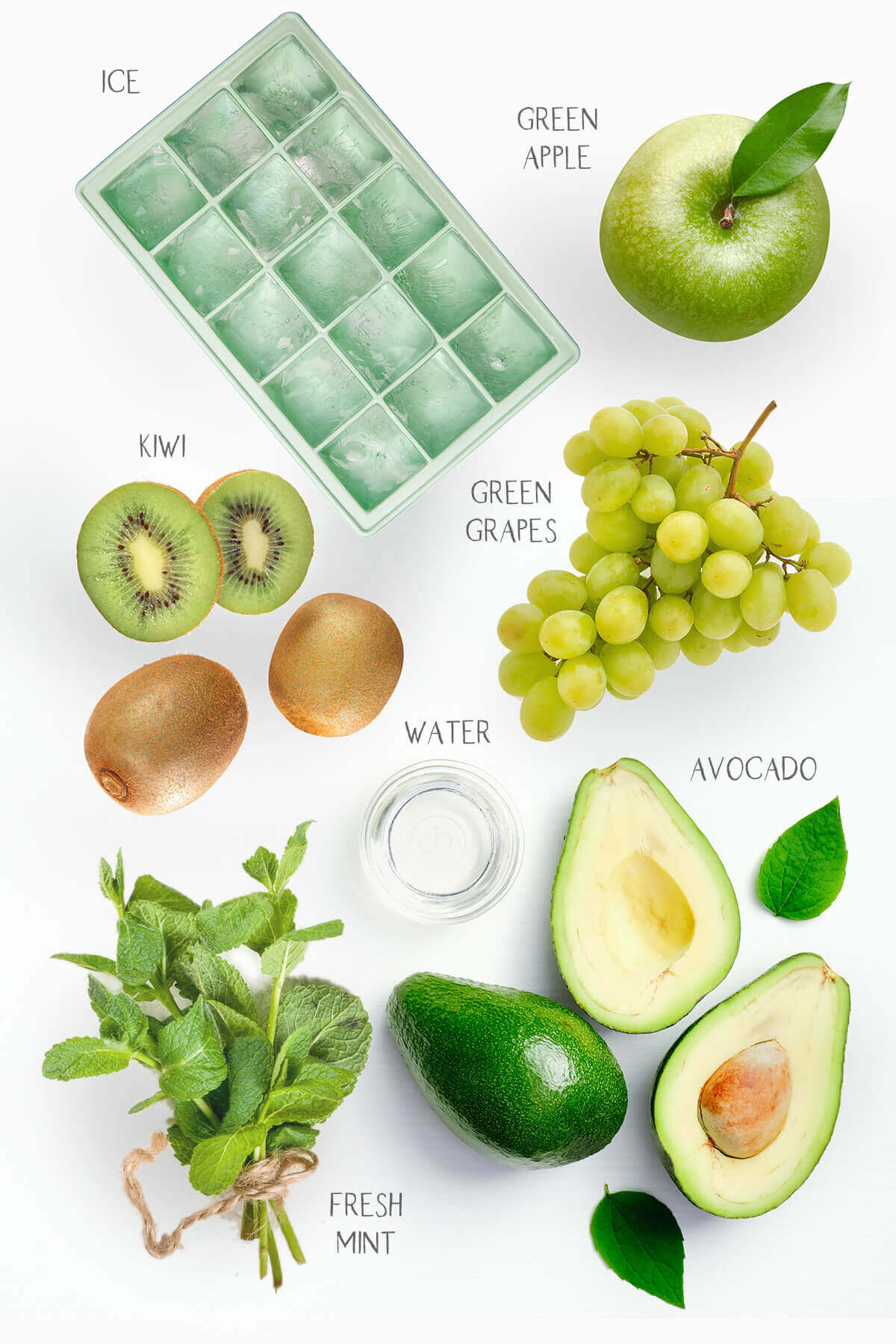 Ingredients labeled and needed to make kiwi smoothie