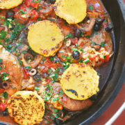 Campfire Dutch Oven Osso Buco with Beer, Olives, and Gremolata by FamilySpice.com