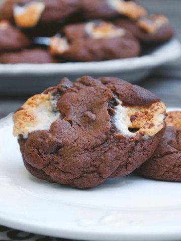 Closeup of double chocolate marshmallow cookies