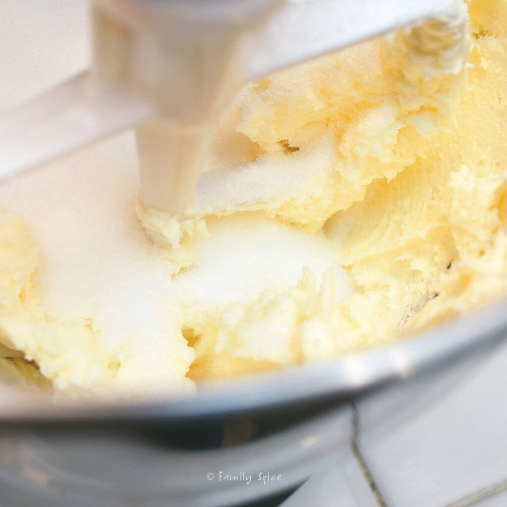 Creamed butter with sugar in a mixer