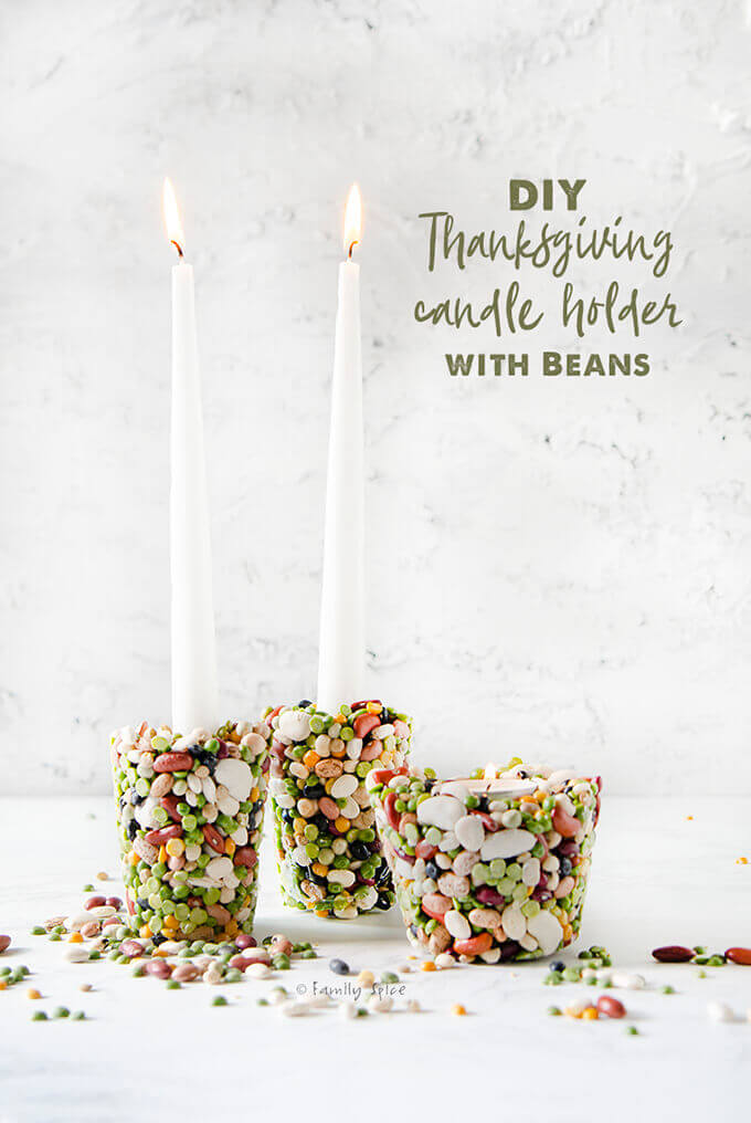 Thanksgiving candle craft of bean candle holder by FamilySpice.com