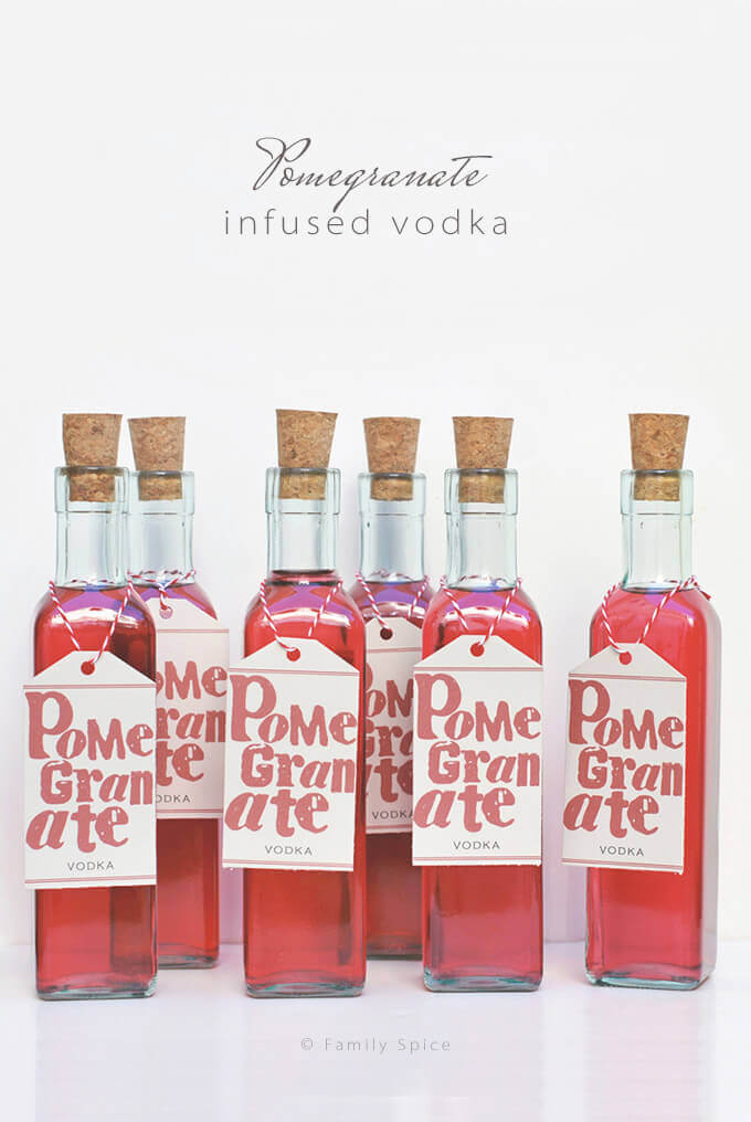 Homemade pomegranate vodka and free printable label by FamilySpice.com