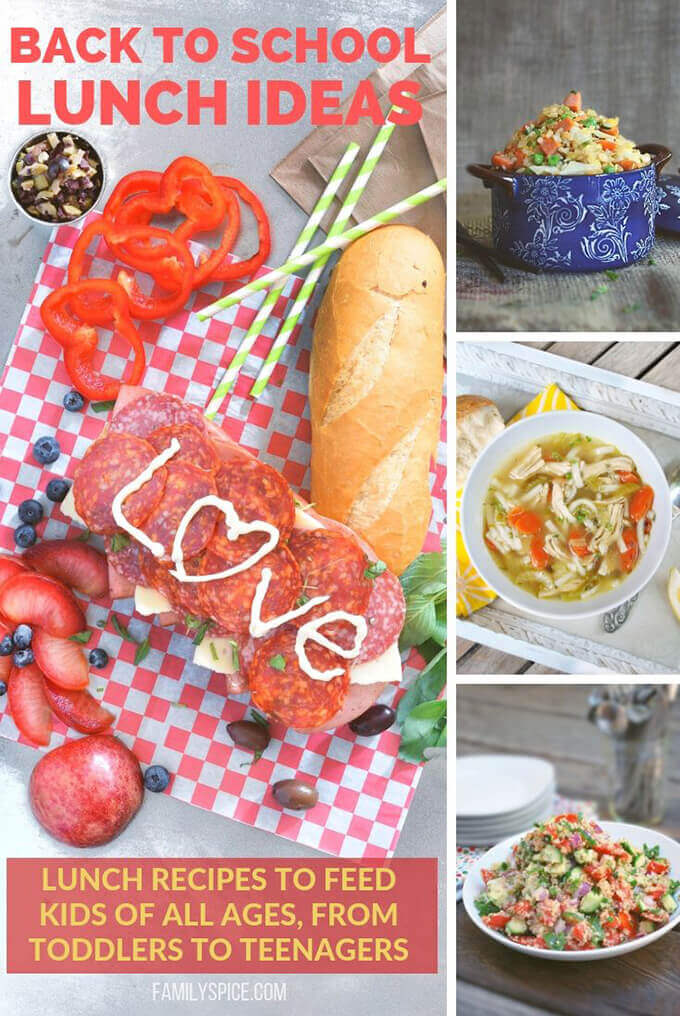 A collage of Back to School Lunch Ideas by FamilySpice.com
