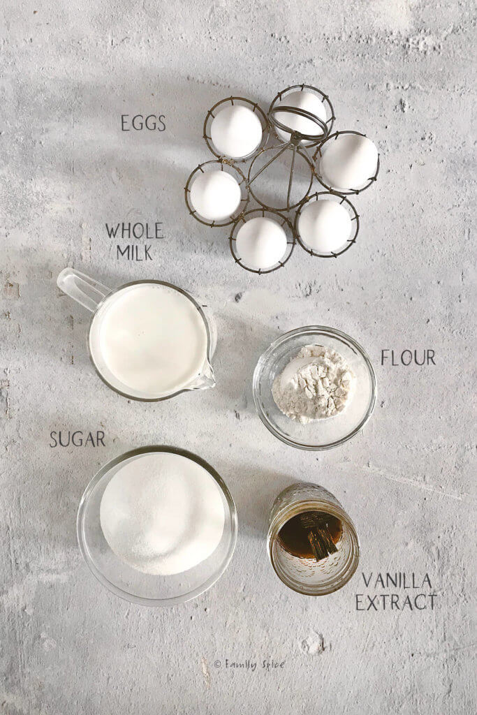 Ingredients labeled and needed to make vanilla pastry cream