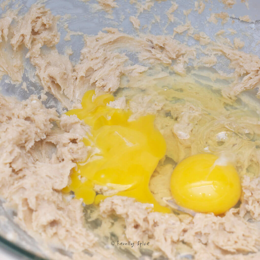 Eggs and whole wheat batter to make mango bread
