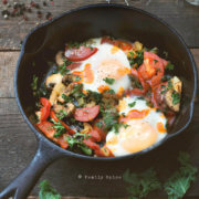 Baked Eggs with Kale, Tomatoes and Mushrooms by FamilySpice.com