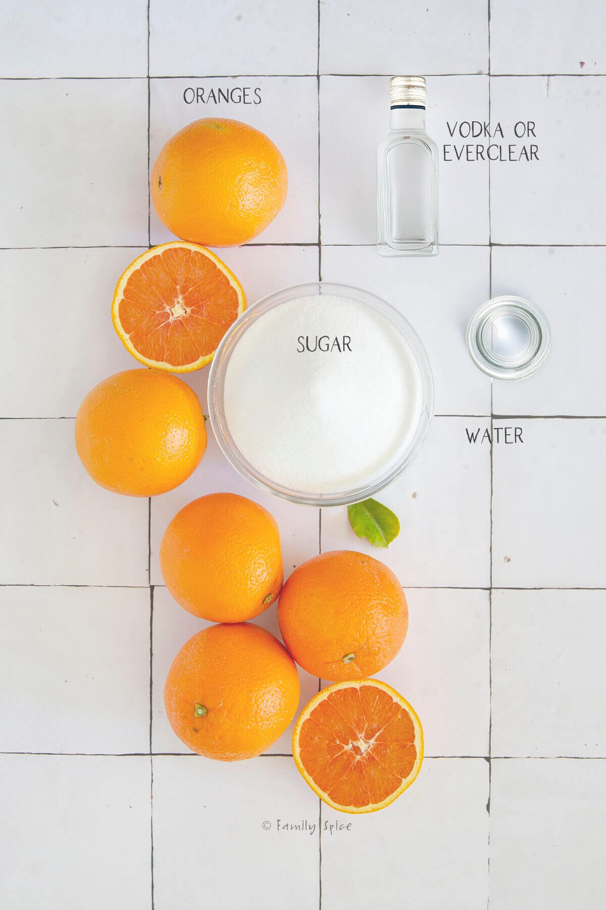 Ingredients needed to make orange vodka (orangecello).