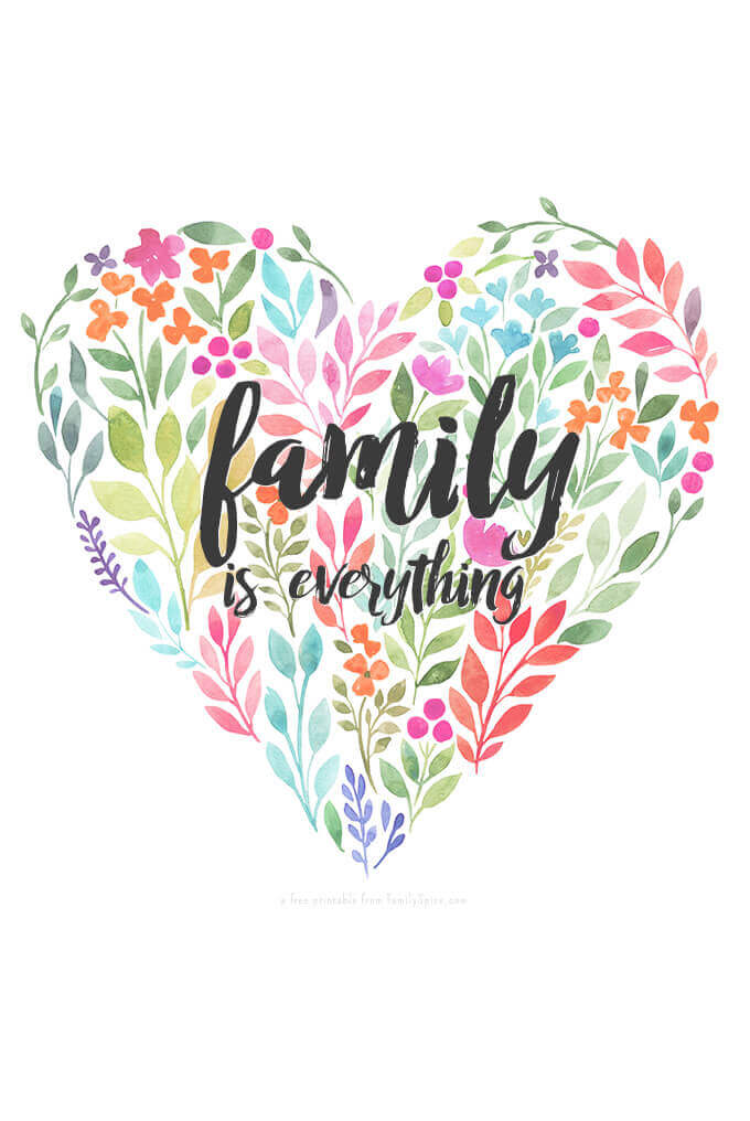 Free 'Family is Everything' Flower Heart Printable by FamilySpice.com