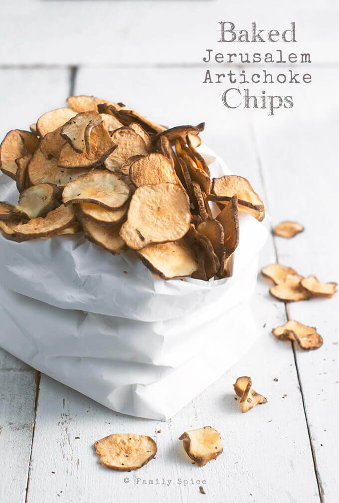 Low Carb Snack: Baked Jerusalem Artichoke Chips by FamilySpice.com