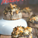 Closeup of quinoa and artichoke stuffed mushrooms with spinach and cheese by FamilySpice.com