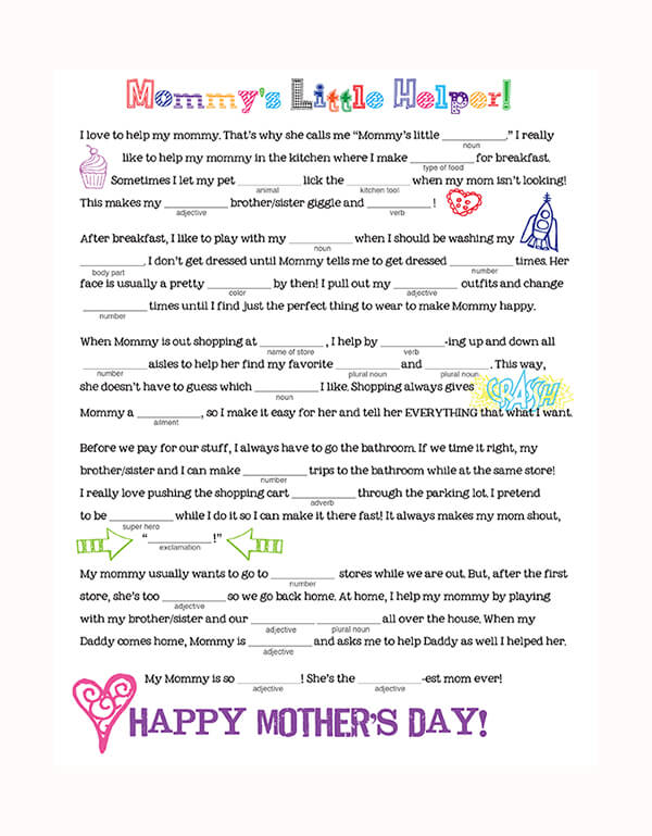 Free Mother's Day Printable Mad Libs Family Spice