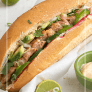 pinterest image for chicken banh mi sandwich