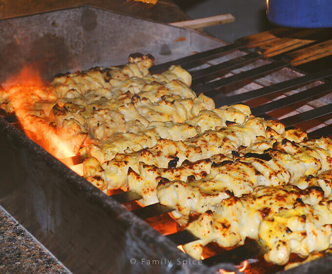 Grilling Persian Chicken Kabob (Joojeh Kabob or Kabob-eh Morgh) by FamilySpice.com