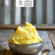 Pinterest image for saffron mashed potatoes.