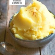 Pinterest image for saffron mashed potatoes.