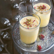 Closeup of 2 Glasses of Persian Eggnog with Saffron and Rosewater by Familyspice.com