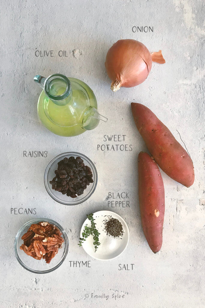 Ingredients labeled to make hasselback sweet potatoes