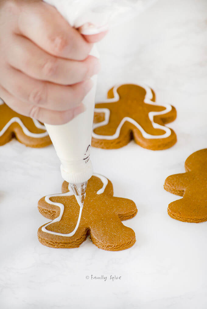 Decorating and Icing Olive Oil Gingerbread Cookies by FamilySpice.com