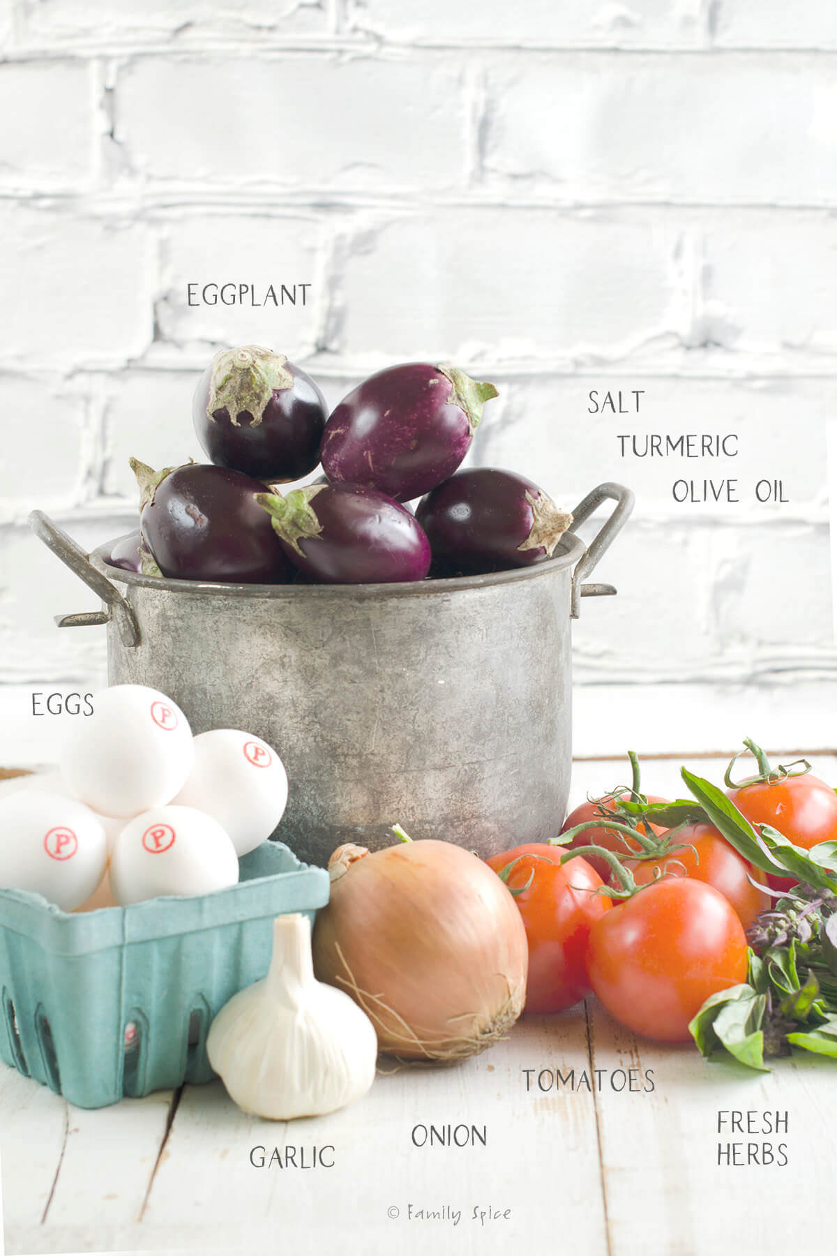 Ingredients labeled and needed to make mirza ghasemi