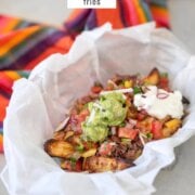 Pinterest image for carne asada fries.