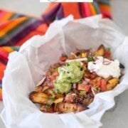 Pinterest image for carne asada fries.