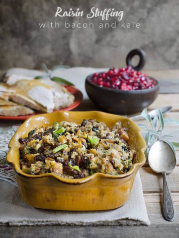 Raisin Stuffing with Bacon and Kale - Sweet Meets Savory by FamilySpice.com