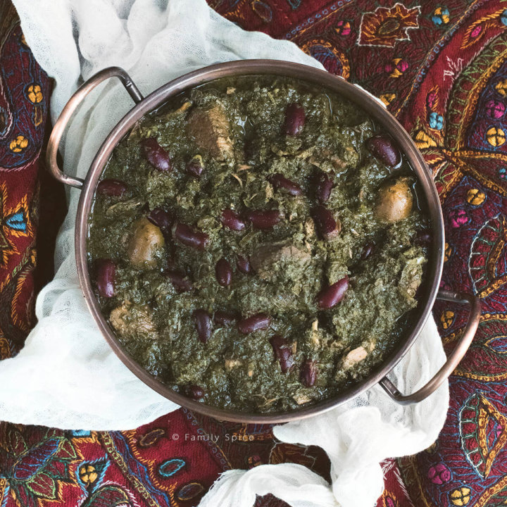 Persian Herb Stew with Kale (Khoresteh Gormeh Sabzi ba Kalam-e Peech) by FamilySpice.com