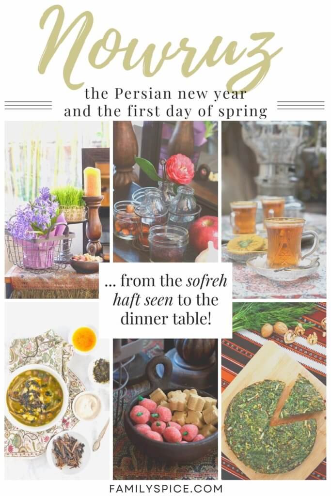 Collage of food and the haft seen for nowruz